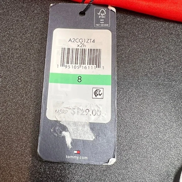 NWT Tommy Hilfiger Women's Coral Stripe Hi-Lo Faux Wrap Dress Tie Sleeve Size 8 - Picture 8 of 13